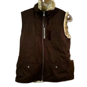 GAP Women’s Brown Tan Reversible Vegan Faux Fur Puffy Jacket Vest Size XS